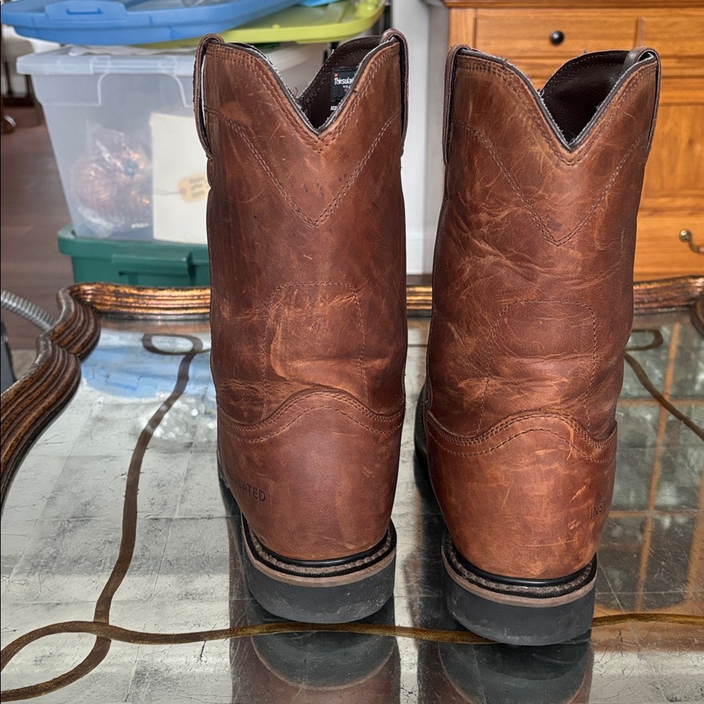 Men's Brown Leather Work Boots - Picture 3 of 8
